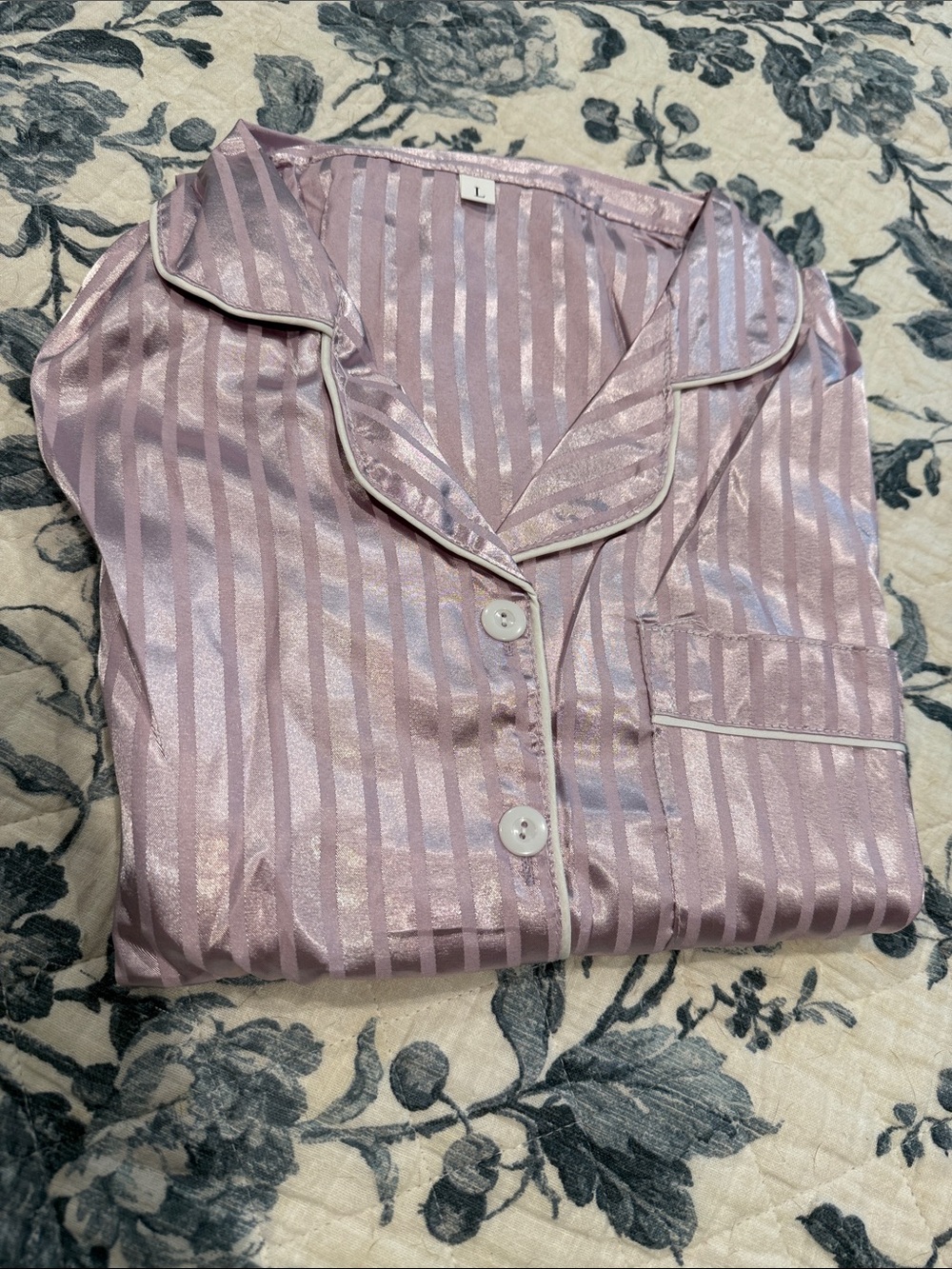 Striped Satin Women's Pajama Top - Light Pink